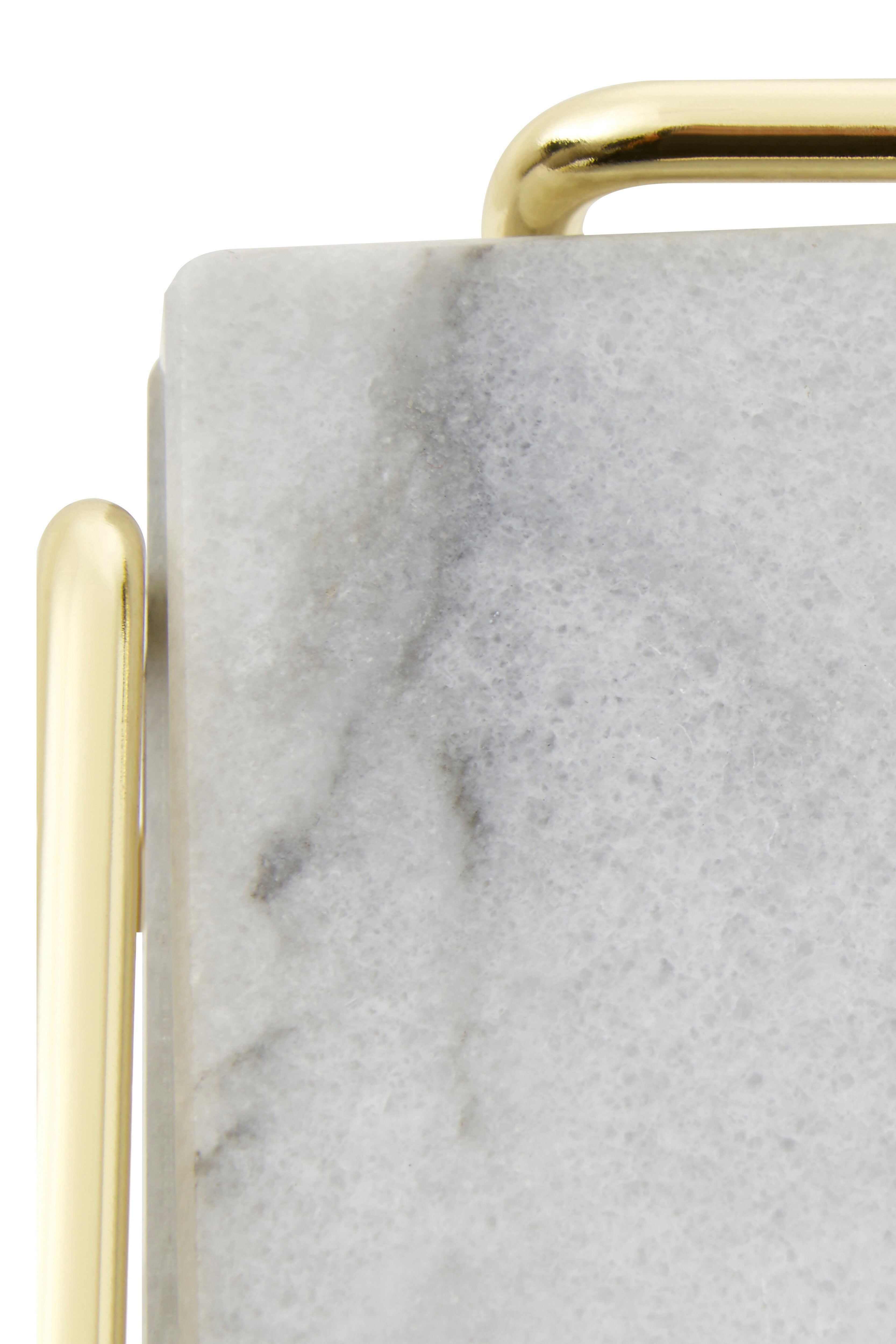 Set of 4 Trevi White Marble Coasters with Brass Finish Holder